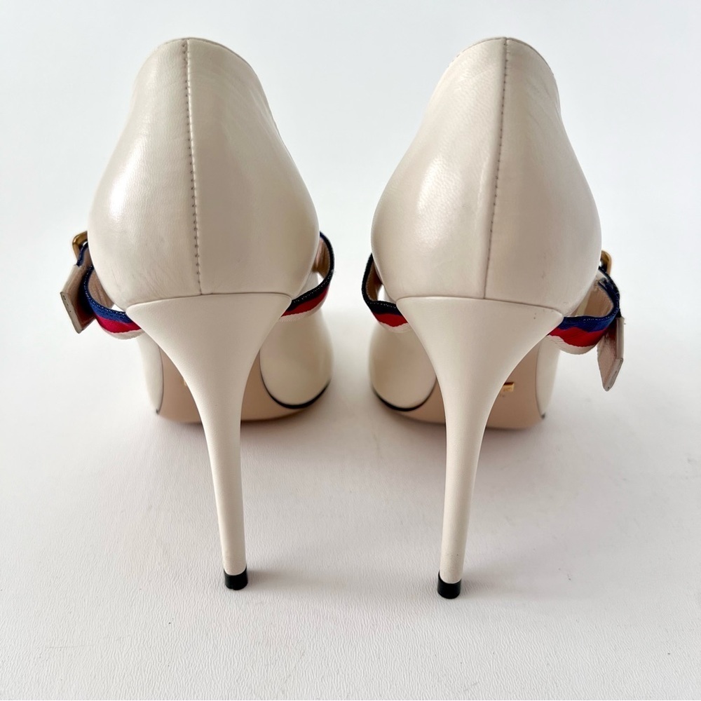 GUCCI | Sylvie Web Stripe Buckle White Leather Pumps EU 36 - Picture 9 of 16